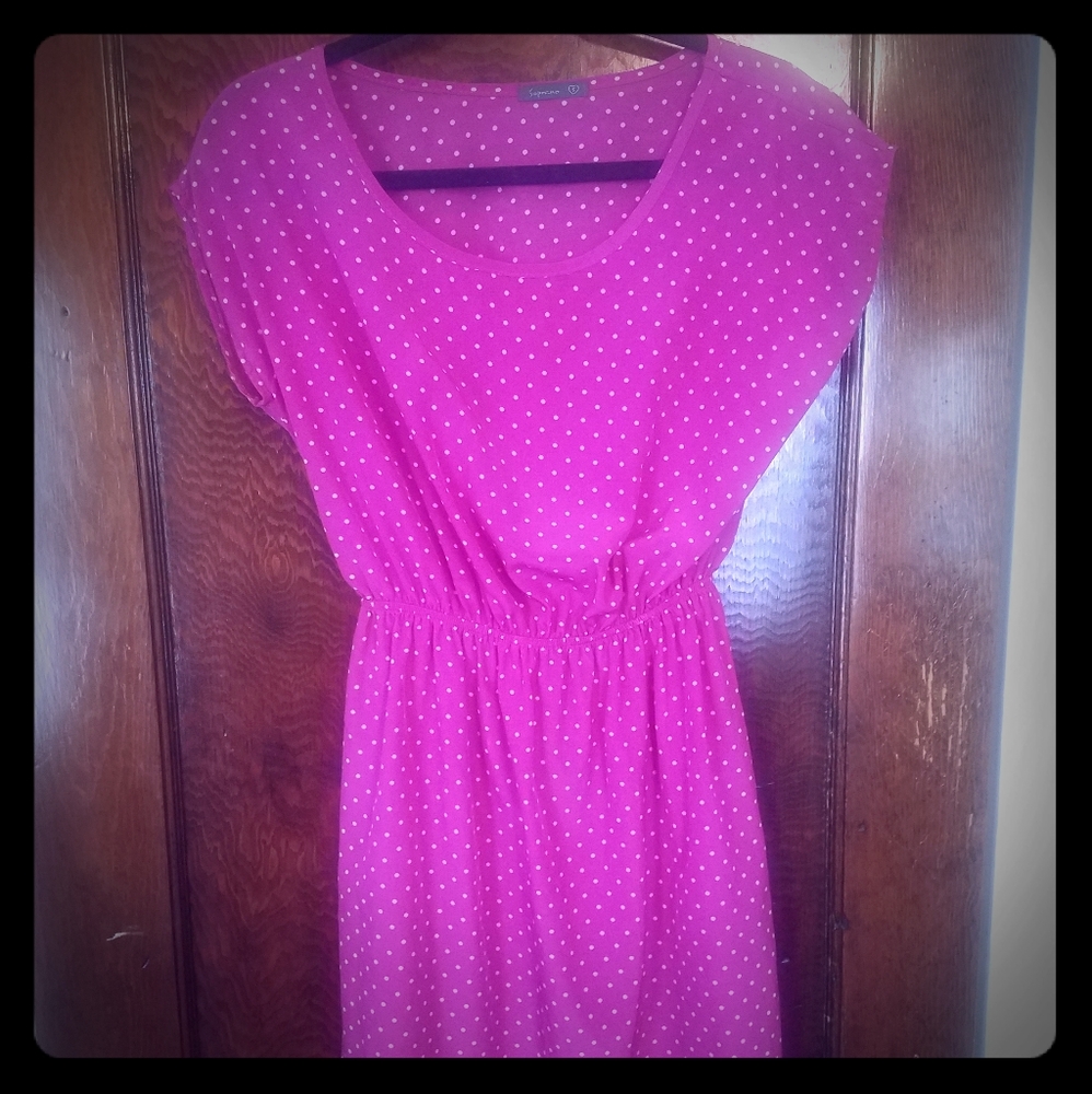 Fuschia, polka-dot dress